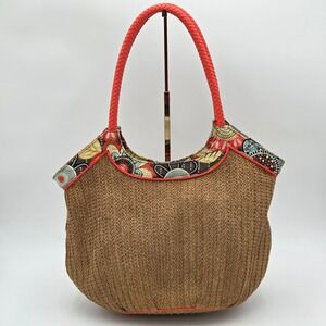 Vera Bradley Straw Bucket Tote Flower Shower Shoulder Bag Beach Travel Resort
